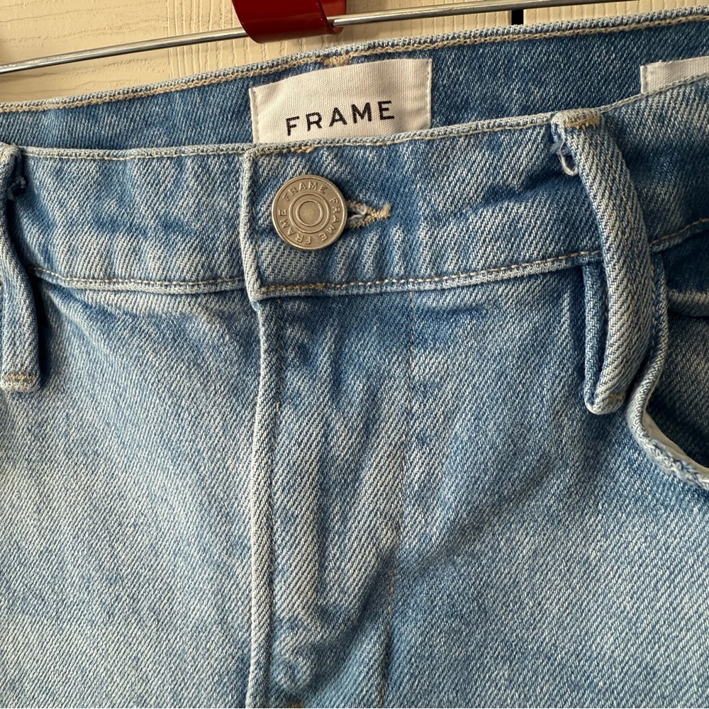 Frame Le High Straight Jean Light Wash Raw Hem Womens Size 28 - Picture 7 of 12